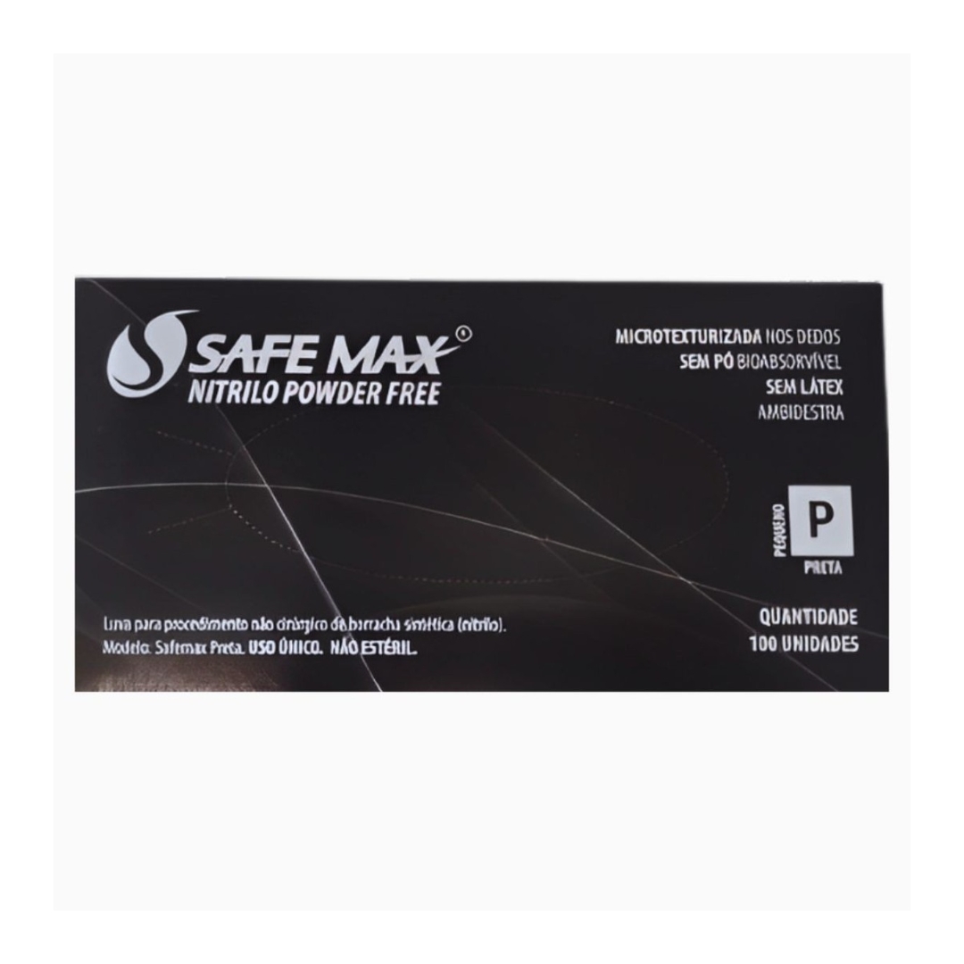 LUVA PROCED NITRILO PRETA TAM P SAFEMAX S...