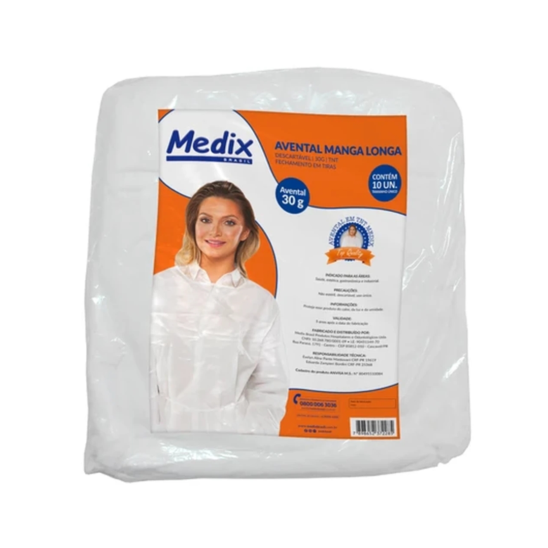 AVENTAL BRANCO C/ PUNHO 30GR  MANG. LONGA...