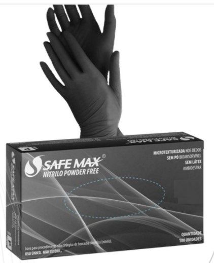 LUVA PROCED NITRILO PRETA TAM M SAFEMAX S...